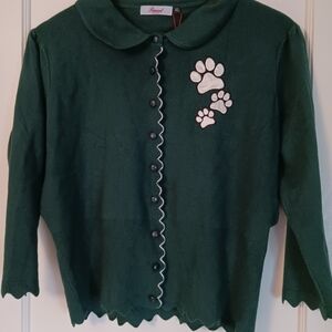 Armand Green Women's Cardigan with Paw Print Design